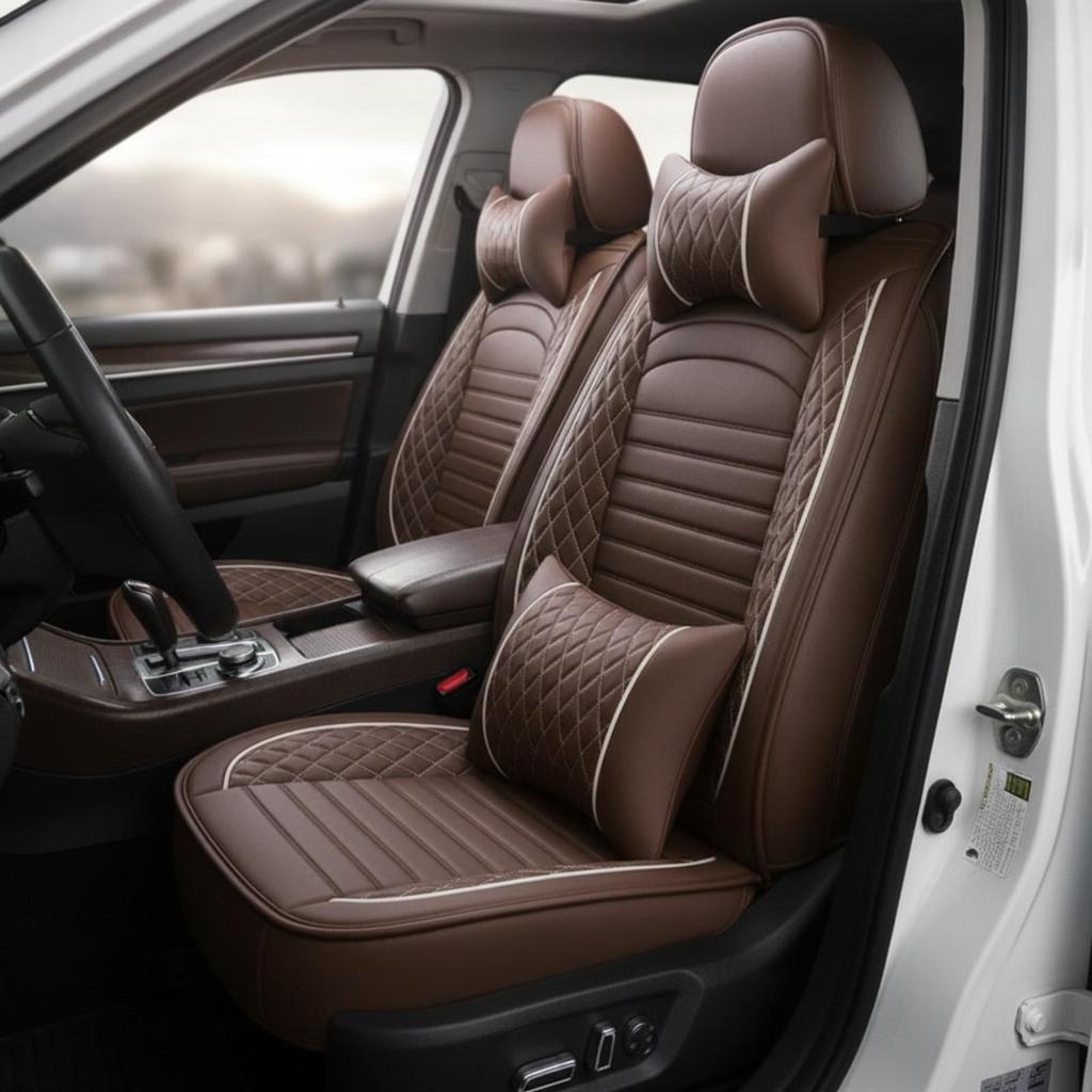 Seamless Fit Single Seat Cover Quilted Leather Easy To Clean Headrest