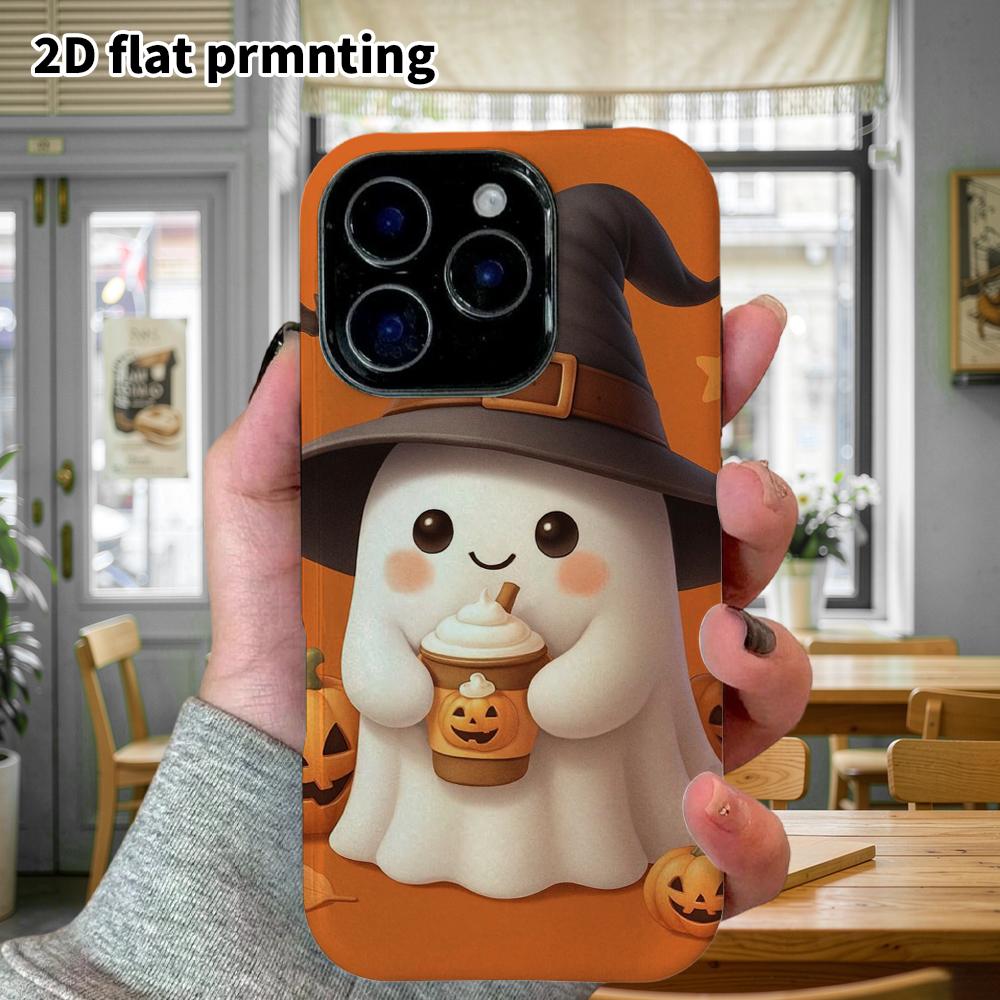 Phone Case: 2D Flat Design Suitable for iPhone 18 17 16 15 14 13 Pro Film Protective Case, Couple Style, Solid Orange Background, Christmas and Hallow