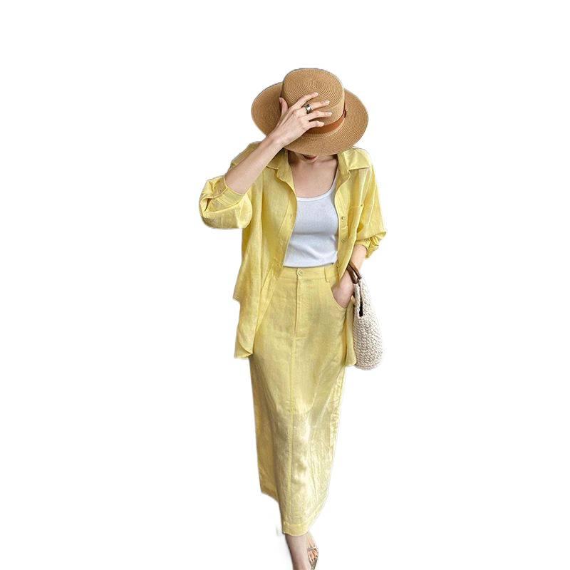 Elegant French Style Women's Two-Piece Summer Set: Fashionable Shirt and Skirt
