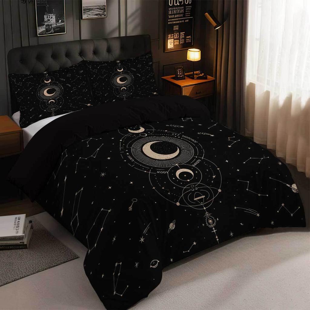 Sonne und Mond Bettbezug Kissenbezug Sonne und Mond Digitaldruck Schleifen Bett Dreiteiliges Set
