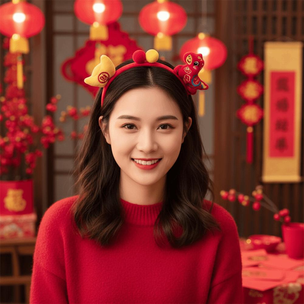 Cartoon Horse Hairband Lucky Cat Plush Horse Headband Exquisite New Year Headband  Women