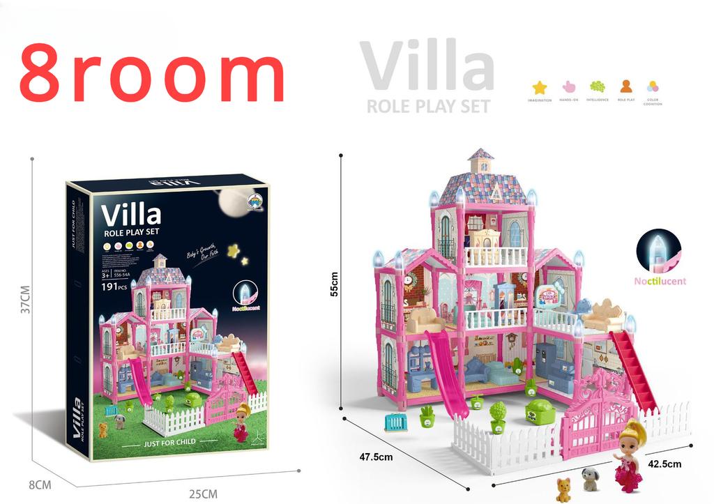Luminous Doll House Dreamhouse For Girls Princess Playhouse Set With Dolls Furniture Accessories Pretend Play Birthday Gift Items
