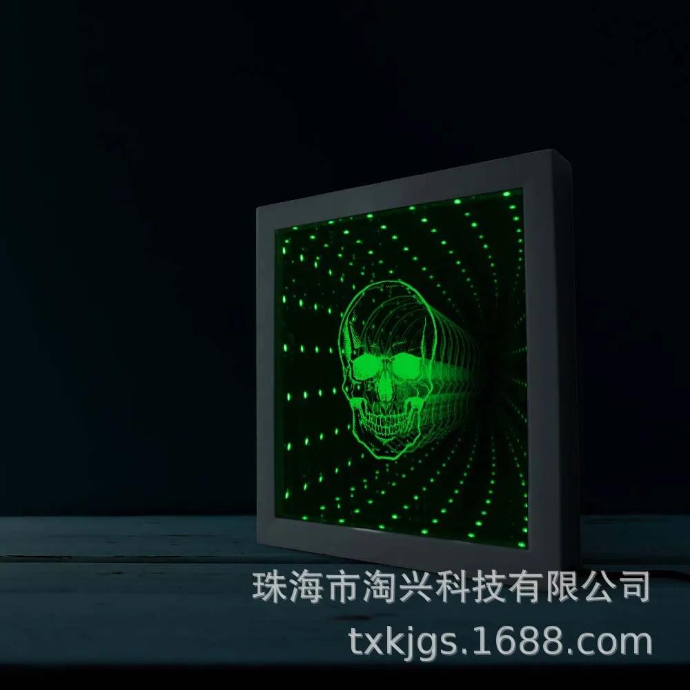 Alien Head Color Changes Lighted illusion Mirror Saucer Man LED Infinity Mirror Frame 3D Stunning Optical Illusion Tunnel Lamp 23X23CM