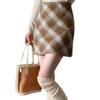 High Waist Retro Woolen Plaid A-line Skirt for Women (Spring/Autumn/Winter)
