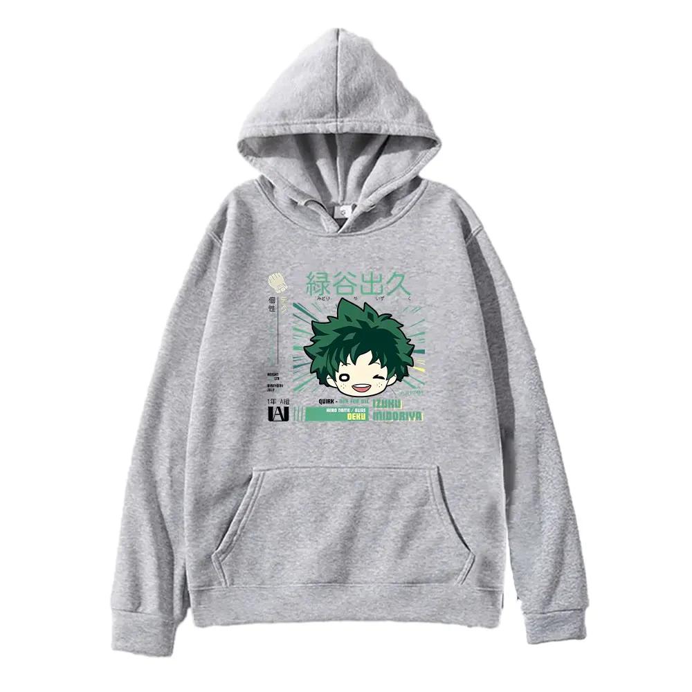 

Midoriya Izuku Toga My Hero Academia Толстовки Одяг Жінки Чоловіки Світшоти з принтами з мультфільмами Зручний вуличний одяг великого розміру XXXL сірий
