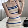 Elegant Camisole Dress for Women's Summer New Sleeveless Slim Fit Knitted Striped Mid Length Dresses