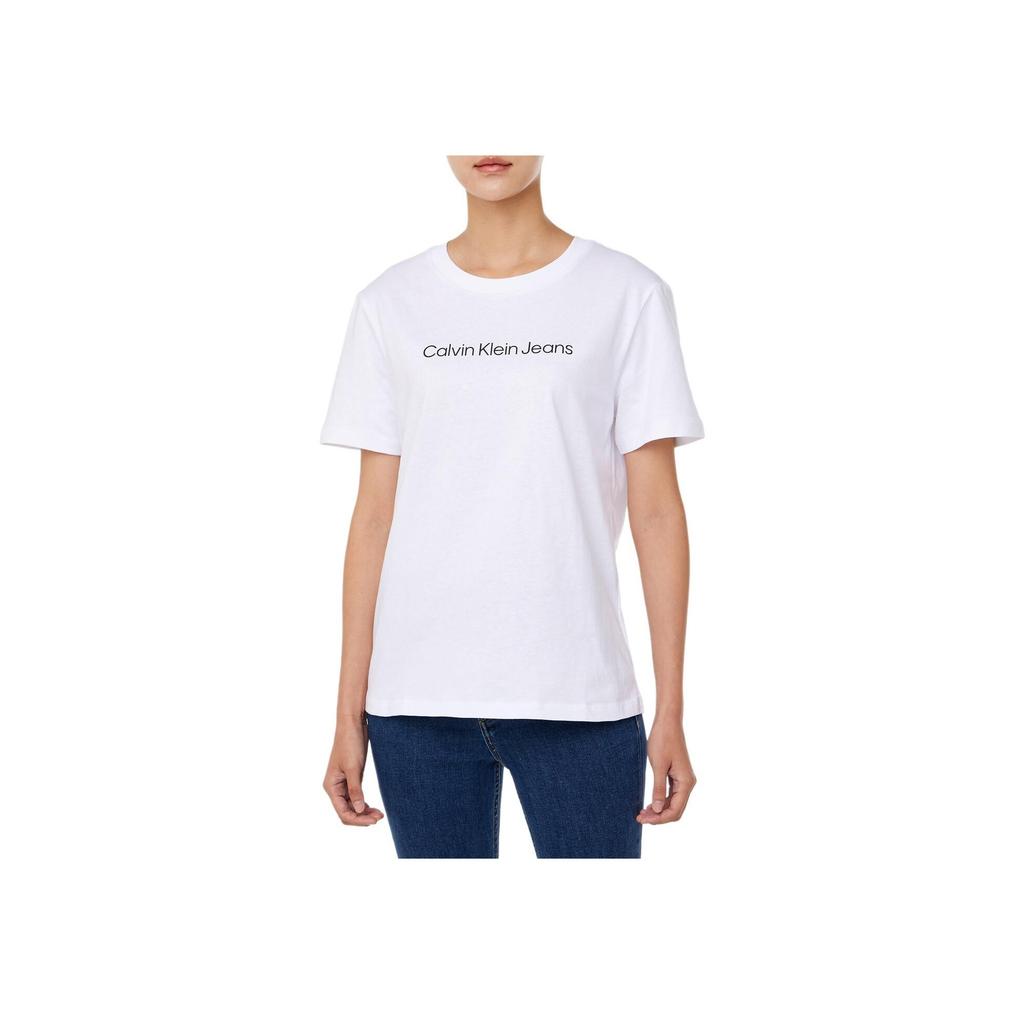 Calvin Klein Letter Print Pullover Crew Neck Short Sleeve T-Shirt Women Tops White 47AB805-YAA