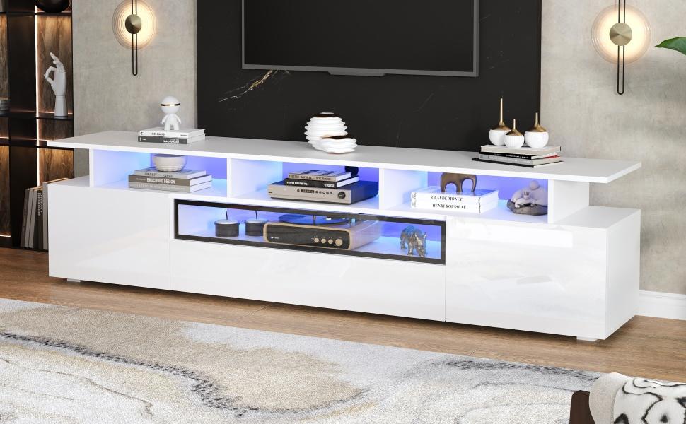 Έπιπλο Τηλεόρασης 180*38*45cm με 2 Ντουλάπια και 1 Συρτάρι, Lowboard με LED και 10 Επιφάνειες Αποθήκευσης, Κατάλληλο για Τηλεοράσεις περίπου 75 ιντσών