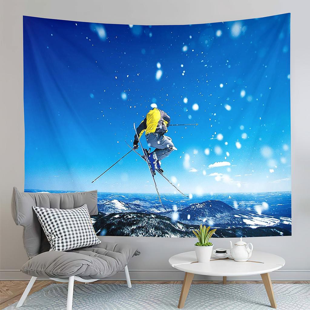 Winter Ski Tapestry Extreme Sports Hobby Tapestry Skiing Downhill Tapestry Home Living Room Bedroom Dorm Decor Background Cloth