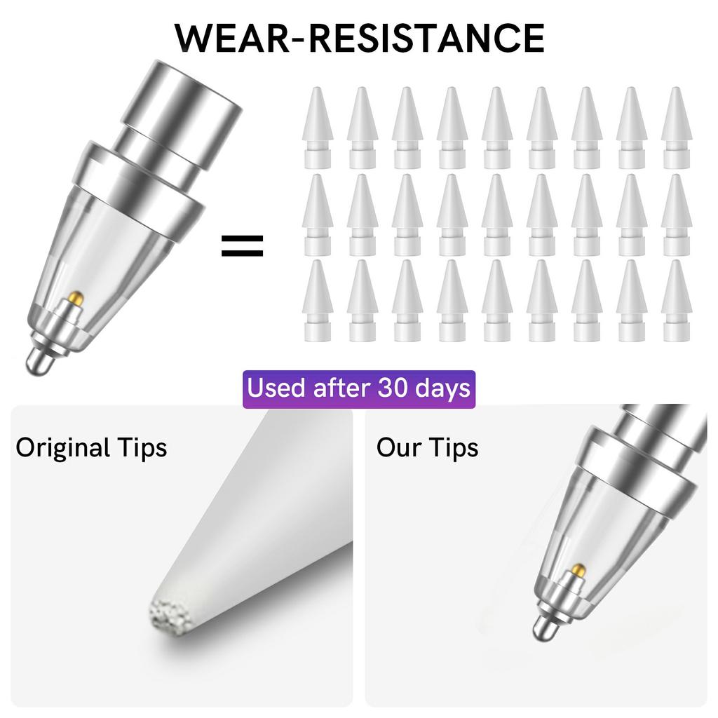 AHASTYLE WG155 Wear Resistant Tips for Apple Pencil Pro/Pencil (USB-C)/2nd/1st Generation Replacement Nibs