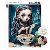 DIY Pearl Bead Art Canvas Gothic Girl Eating Pasta Pattern Frameless 3D Painting Kit for Bedroom Living Room Wall Decor