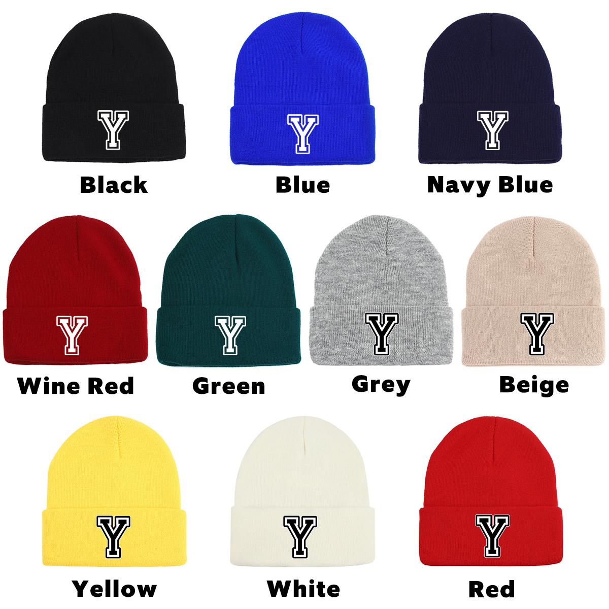 

Solid Color Knitted Hat With Letters A-Z Print Unisex Winter Hats Cap Beanie Lightweight Beanie Perfect For Daily Wear Blue Hat