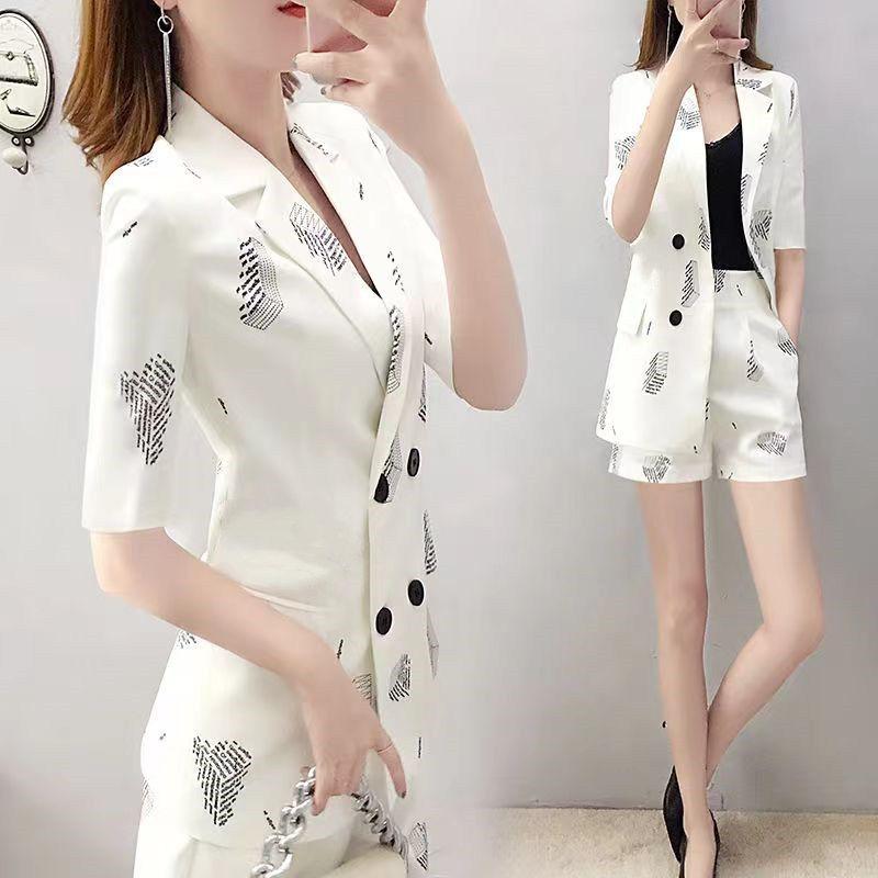 Zweireihig Einfarbig Skinny Knopf Formell Büro Dame Oberteile Mode Blazer Sommer Dünn Damenbekleidung Druck Lässig Revers