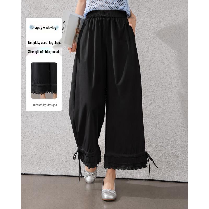 TERRE BLEUE Women s Summer Loose High-Waist Wide-Leg Cropped Pants L
