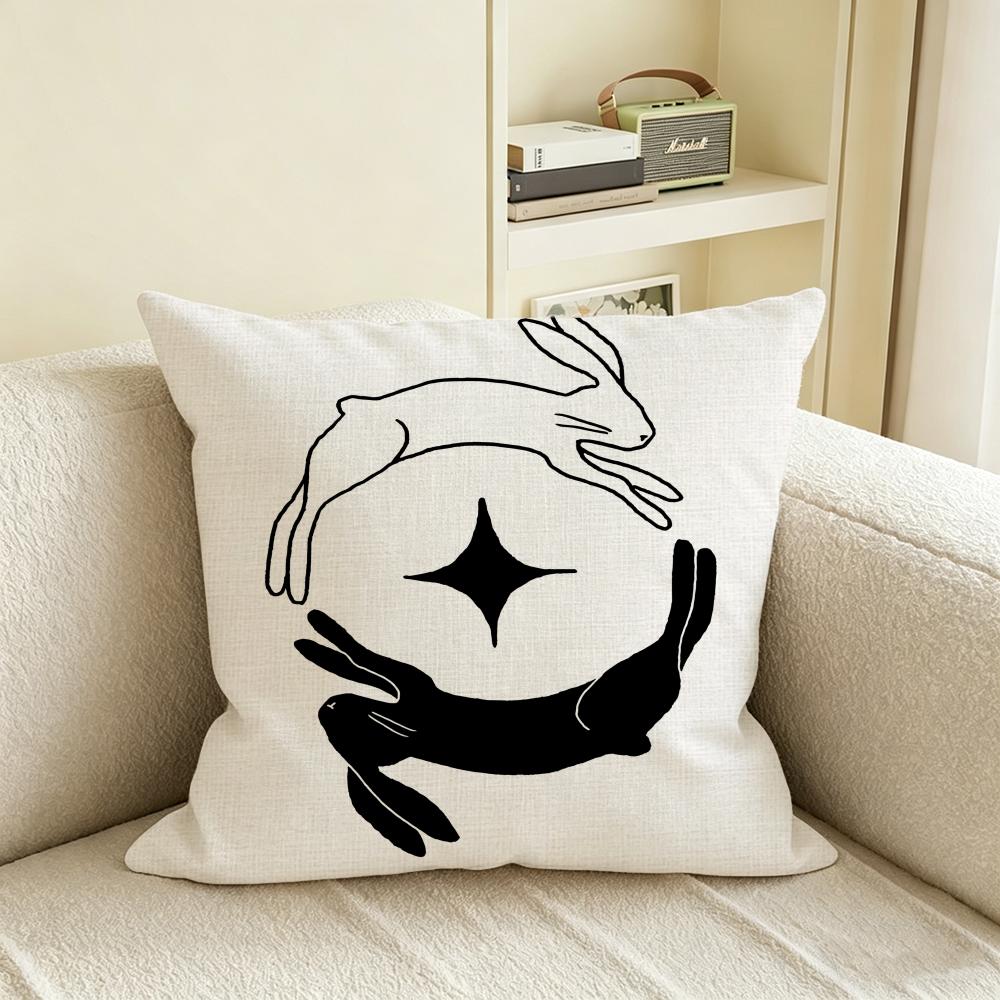N-Negative Space Rabbit Cushion Cover Natural Linen Pillowcase Set, All-In-One Decor For Sofa, Bedroom & Chair