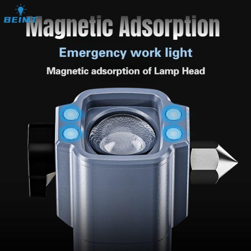 Multifunctional Zoom LED Flashlight with Hammer Built-in 18650 Battery Type-c Rechargeable Bright COB Work Light Camping Torch