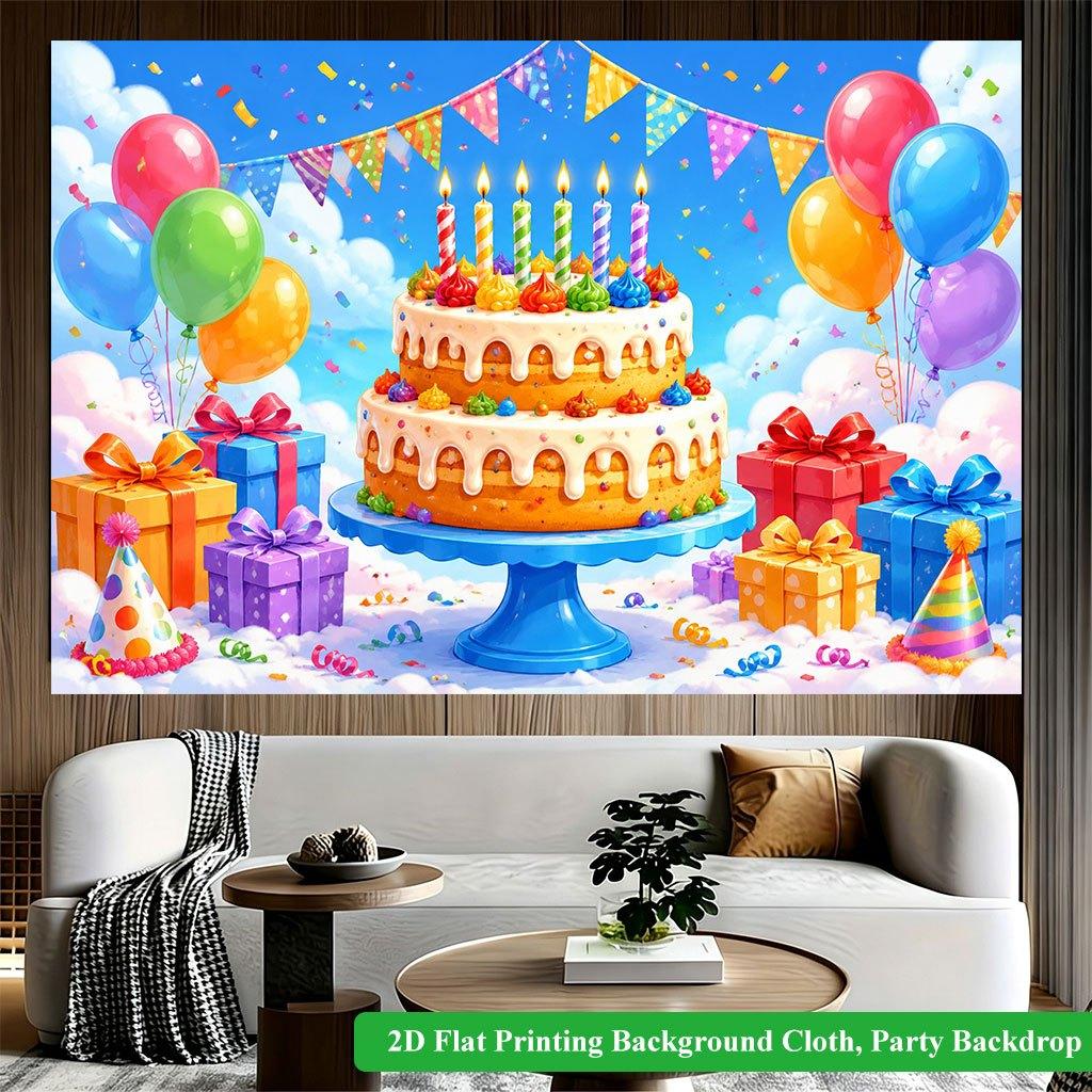 2D Flat Backdrop1pc Balloons Cake Gift Party Backdrop Banner Polyester Wall Decor For Living Room Bedroom Office Outdoor Decor Party