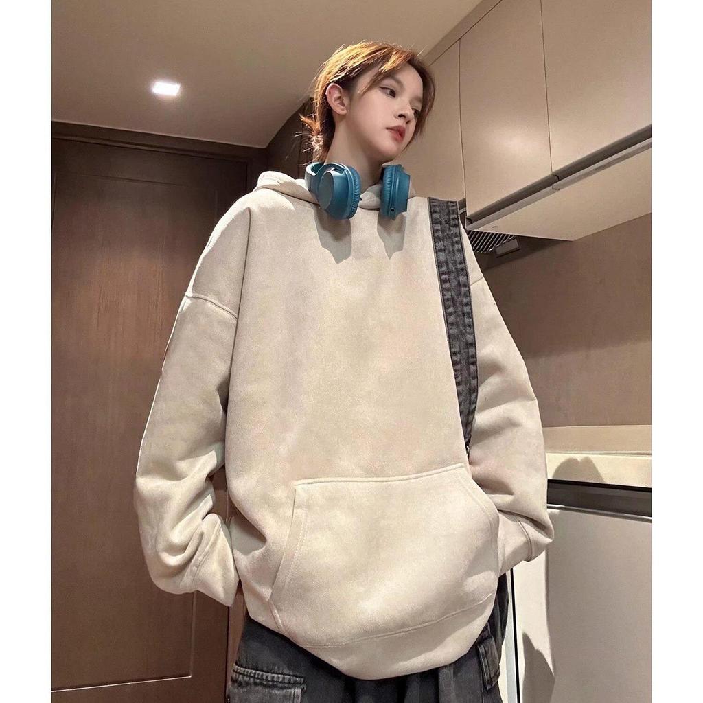 Unisex American Retro Heavyweight Suede Hoodie for Teens - Autumn/Winter Student Loose-Fit Outerwear