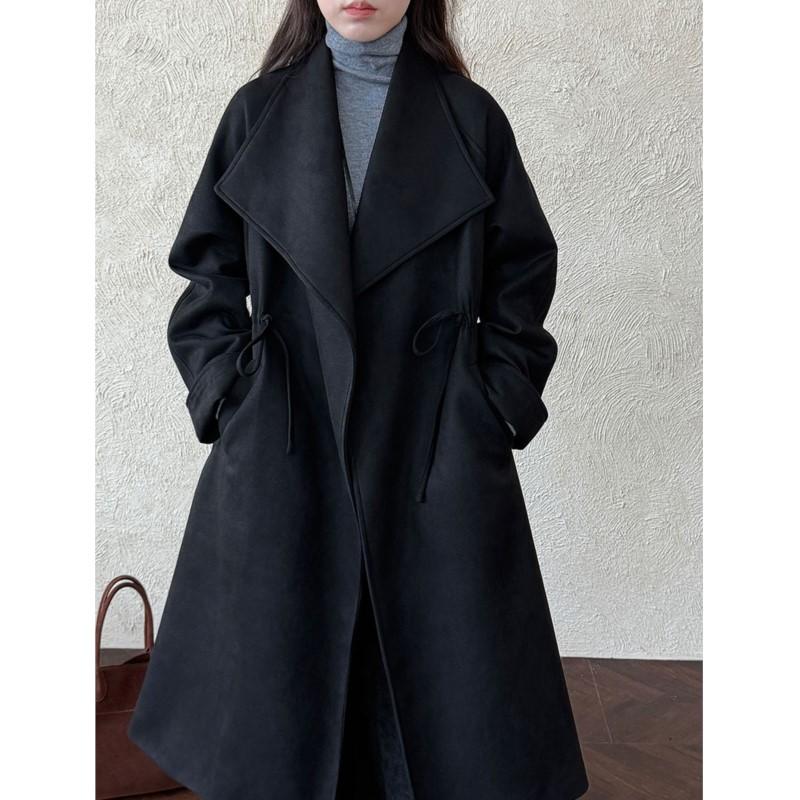 Johnature Modny Długi Zamszowy Płaszcz Wygodna Kurtka z Dużym Klapą Kobiety Jesienne Płaszcze