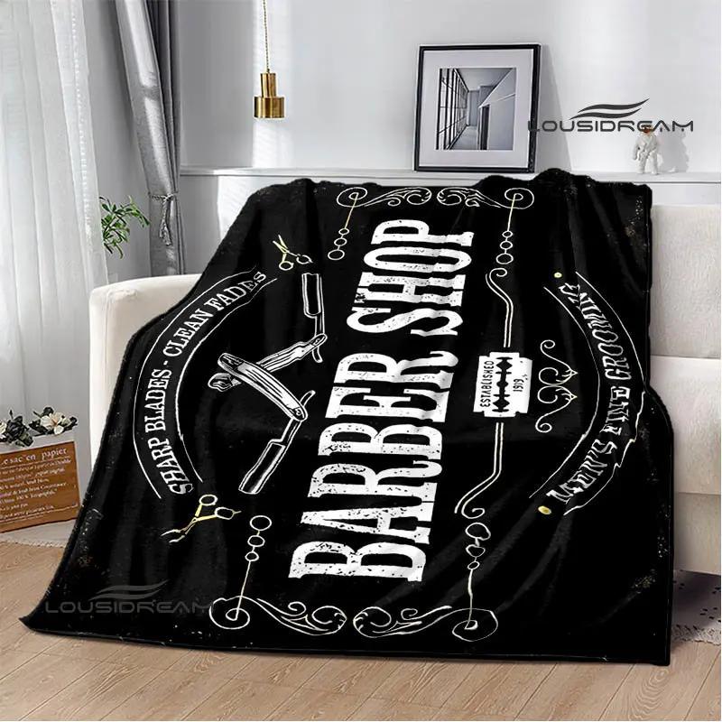 Barbershop retro print blanket children's warm flange blanket home travel blanket bed linings Picnic blanket birthday gift