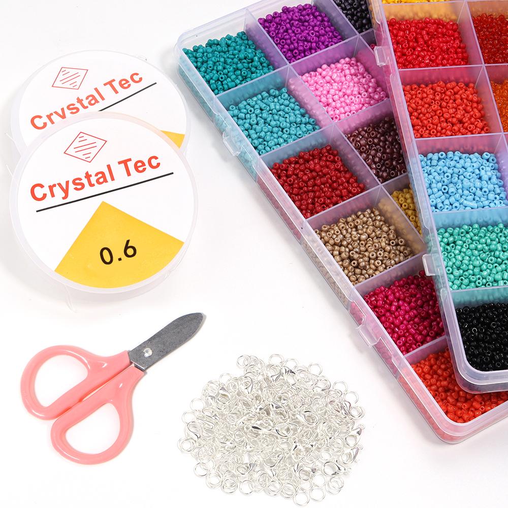 2mm Seed Beads Jewelry Making Kit Glass Pure Rice Beads Set For DIY Art Handmade Bracelets Necklace Ring Earrings Accessories