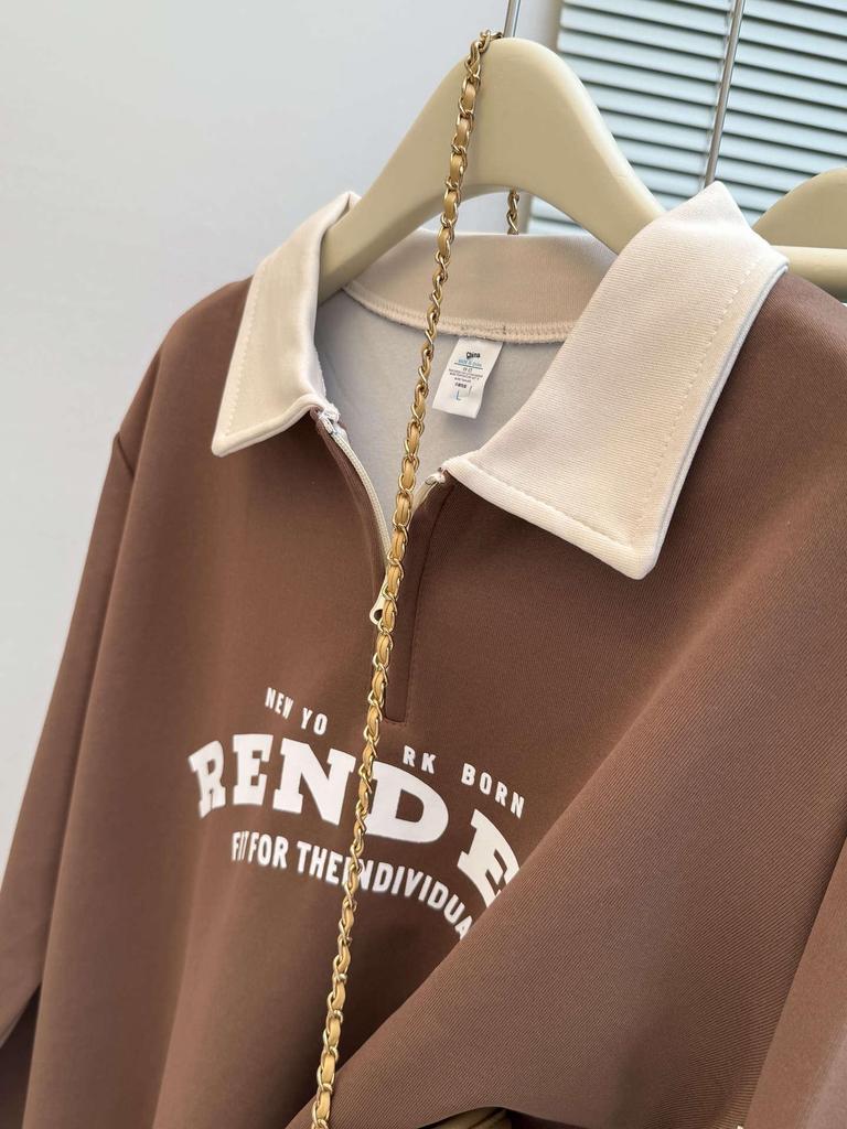 Women's Retro Korean Style Half-Zip Polo Collar Sweatshirt - Early Autumn 2025 Collection
