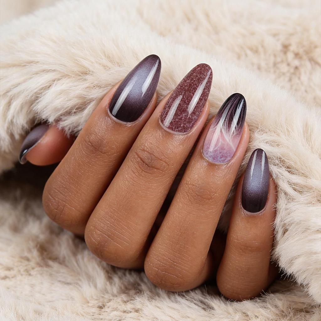 Night Sky Glitter Water Drop False Nails - 24-Piece Set, Detachable & Wearable