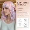 Pink Purple Mixed Blue Curly Wavy Synthetic Wigs with Bangs for Women Colorful Party Cosplay Natural Hair Wig Heat Resistant Use