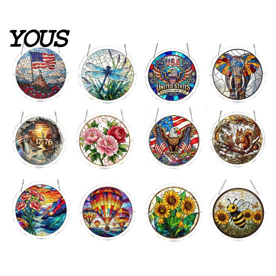 Glass Wind Chime Effect Acrylic Puzzle Suncatcher, Bee Yellow Flower Sun Catchers for Window Hanging, 7.48 Inch DIY Collectible Piece Craft