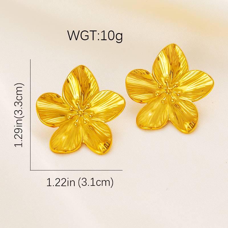 

Серьги-пусеты из нержавеющей стали с цветочным узором, покрытые 18-каратным золотом, для женщин - Элегантные украшения для ушей в европейском и американском стиле