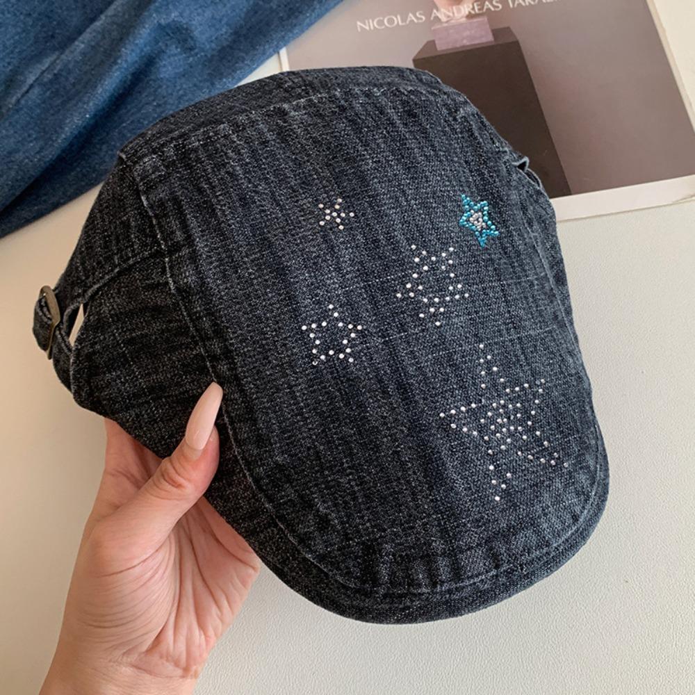 Y2k Star Cowboy Beret Embroidey Painter Hat Casual Artist Hat Spring Summer