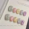 Summer Sparkle Cat Eye Nail Art Stickers: Short, Removable, Handmade Luxury
