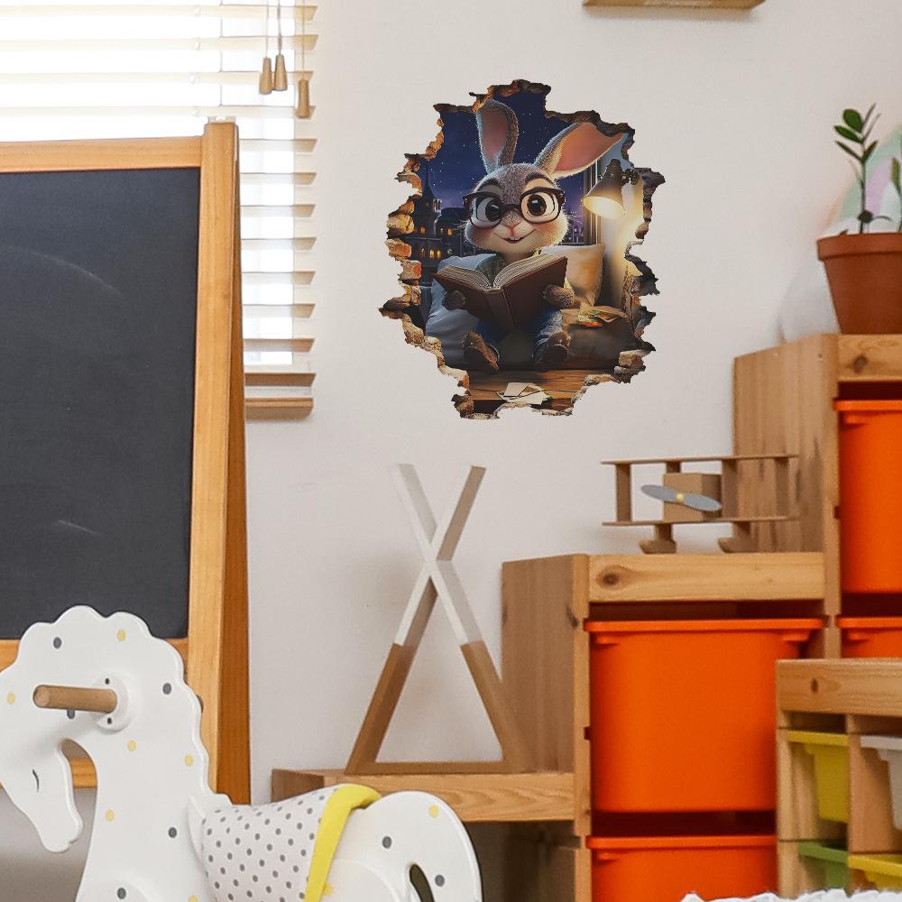 Cartoon Broken Wall Cute Rabbit Bedroom Living Room Home Wall Background Beautification Decoration Wall Stickers