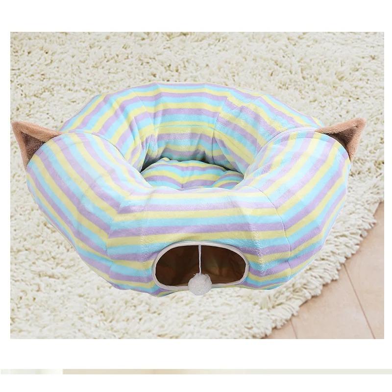 Interactive Cave Toy Multi Function Detachable Foldable Cat Banana Tunnel Bed with Cushion Mat for Pet