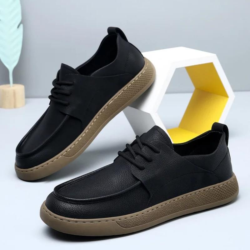 Vintage Men's Brown Split Leather Casual Shoes, Lace-up Driving Loafers, Breathable Comfortable Walking Shoes for Men