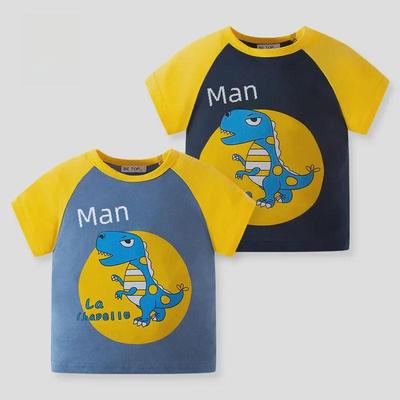 Dziecięca koszulka z krótkim rękawem i kolorowym blokiem kolorów z motywem dinozaura z kreskówek z bawełny