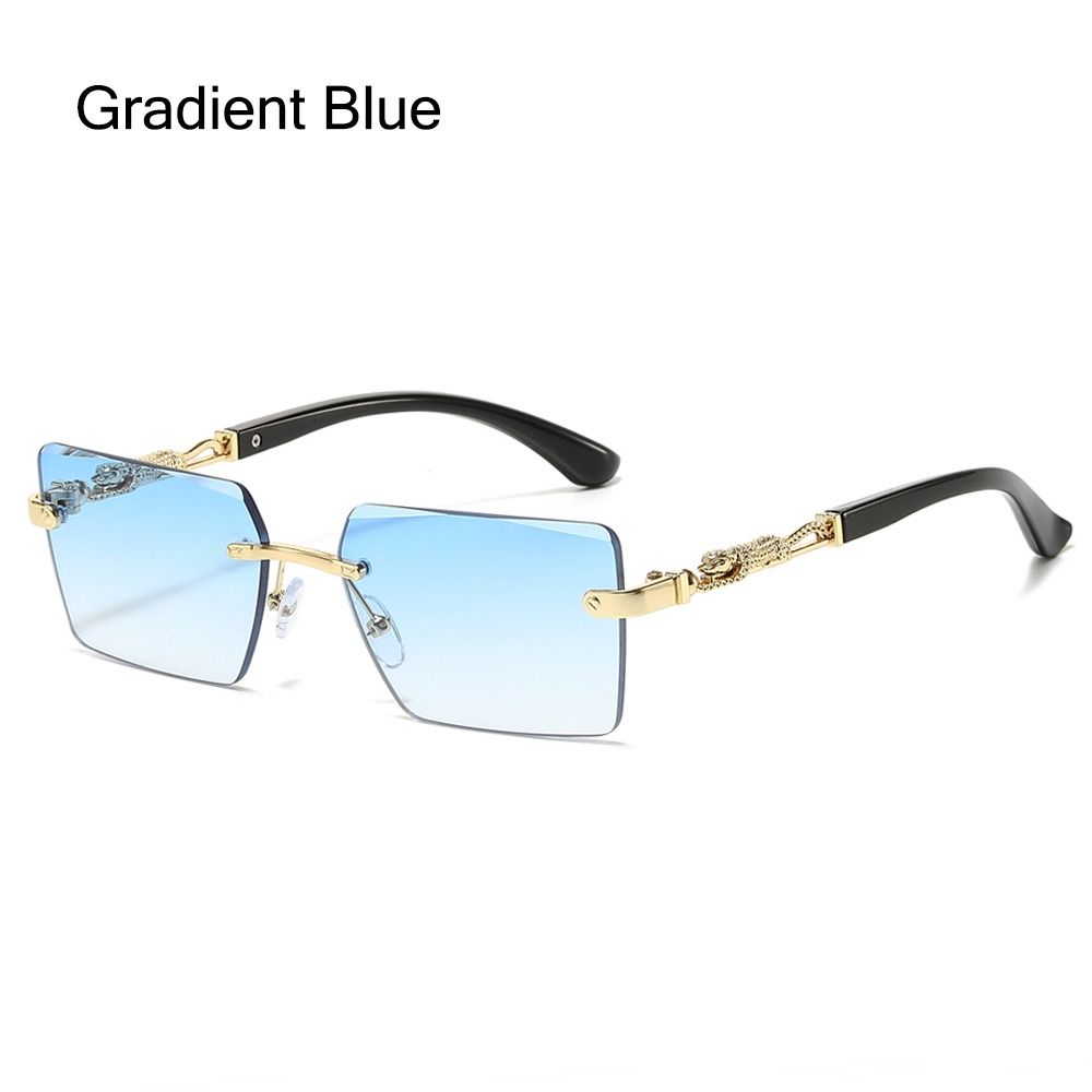 New Fashion Rimless Square Sunglasses Cut Edge UV400 Leopard Decorative Shades Gradient Lens Sun Glasses for Women & Men