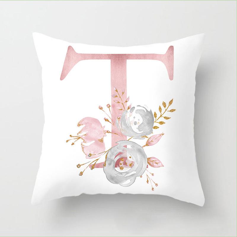 Letter Pink Floral Decoration Pillowcase Car Cushion Cover Pillowcase Sofa Cushion Decoration Living Room Home Decor Pillowcase