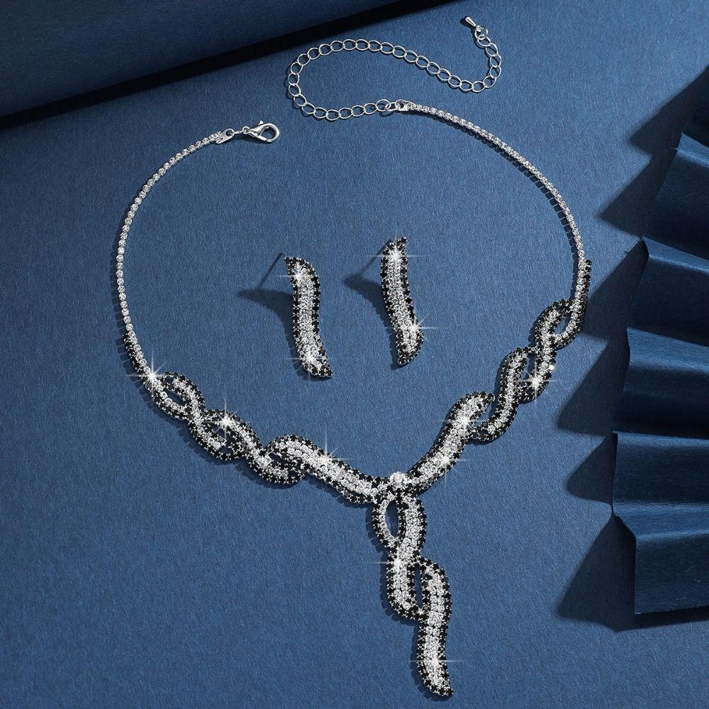 Shining Tassels Crystal Jewelry Set Rhinestone Necklace Bridal Earrings  Banquet