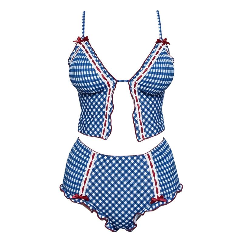 1011 Swimsuit Women's Split Suit Sexy Spice Girl High Waist Belly Cover Vintage Plaid Seaside Vacation Swimsuit Pure Desire