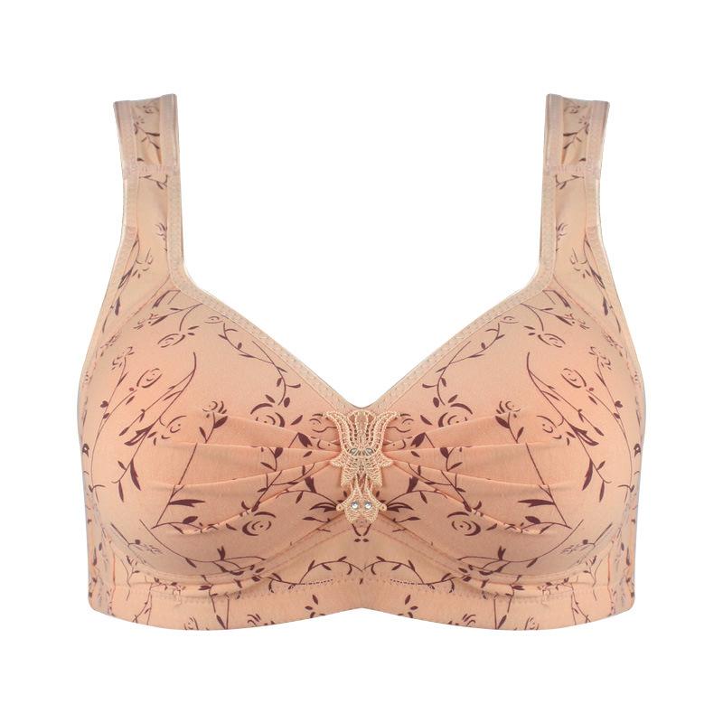 Fixed Cup Front Buckle Middle-aged and Elderly Women's Underwear Large Size Thin No-rim Vest Bra