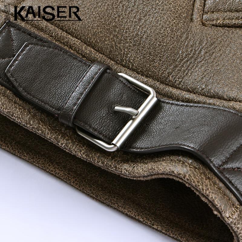 KAISER Men's Sheepskin Fur Lined Lapel Leather Jacket