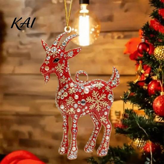 Holiday Party Decorations 2D Acrylic Goat Christmas Tree Ornament, Zodiac Hanging Pendant with Gold String, Year Festive Supplies of The Ornament