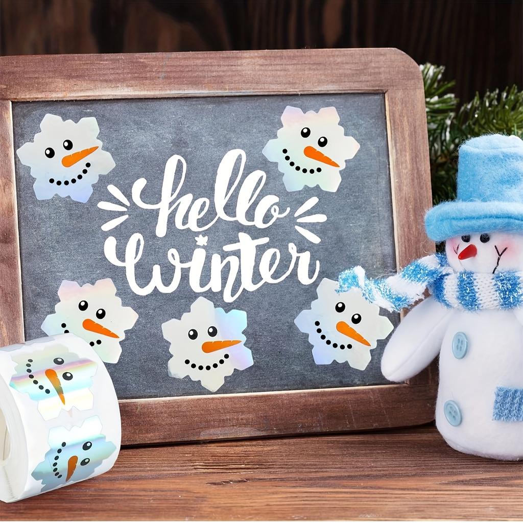 500Pcs per roll Christmas Collection Laser-Cut Snowman Doodle Stickers PVC Self-Adhesive Festive Party DIY Decorative Decals