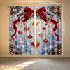2pcs Rod Pocket Curtains with Red Golden Christmas Ornaments Print, Stylish Window Drapes for Home Decor Living Room Bedroom