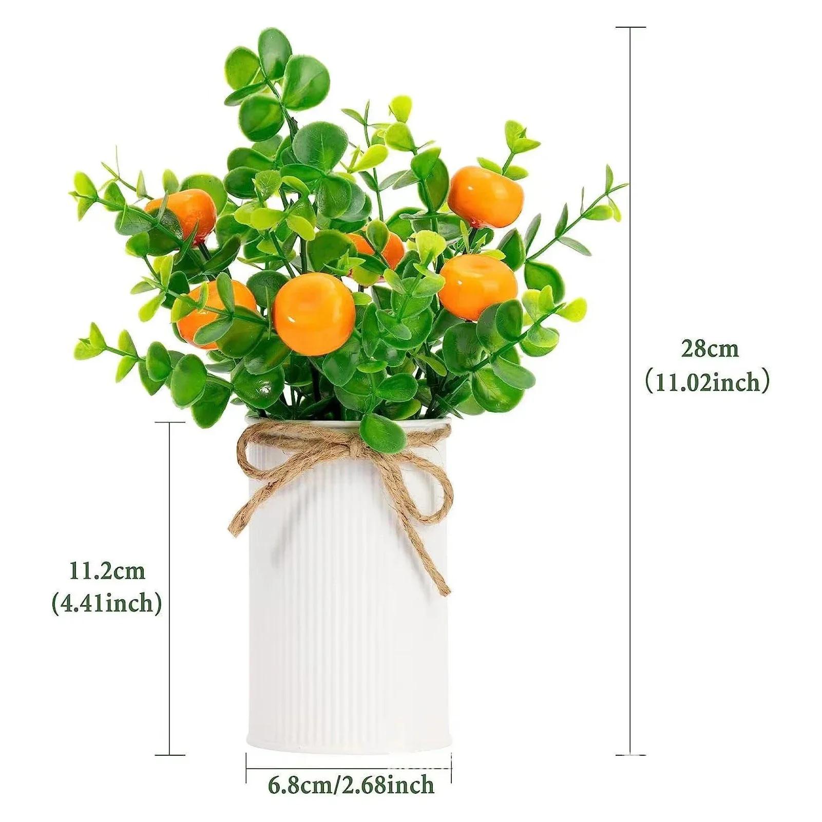 

2 шт. Искусственное Плодовое Дерево Искусственные Горшечные Растения Художественное Железо Цветочное Ведро Зеленое Растение Бонсай Цветочная Композиция Свадьба Домашний Декор оранжевый