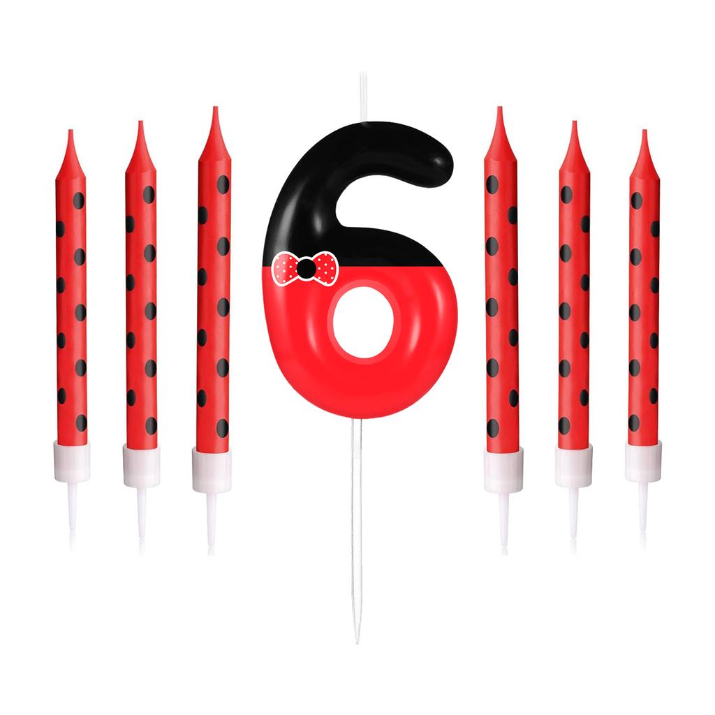 7pcs Black Red Bow Birthday Candles for Boys Girls, Red Mouse Number 0-9 Cartoon Themed Birthday Party Cake Decorations Supplies