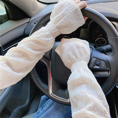 Woman Ice Sleeves Summer Sun Protection Sleeves Pleated Bubble Sleeves Ice Silk Arm Sleeves Long Fingerless Driving Sleeves