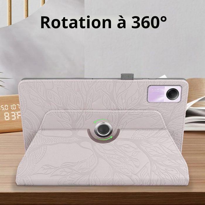 Coque pour Xiaomi Redmi Pad SE 11 Pouces, Etui Rotatif 360° Motif Arbre Cuir Synthétique Rose
