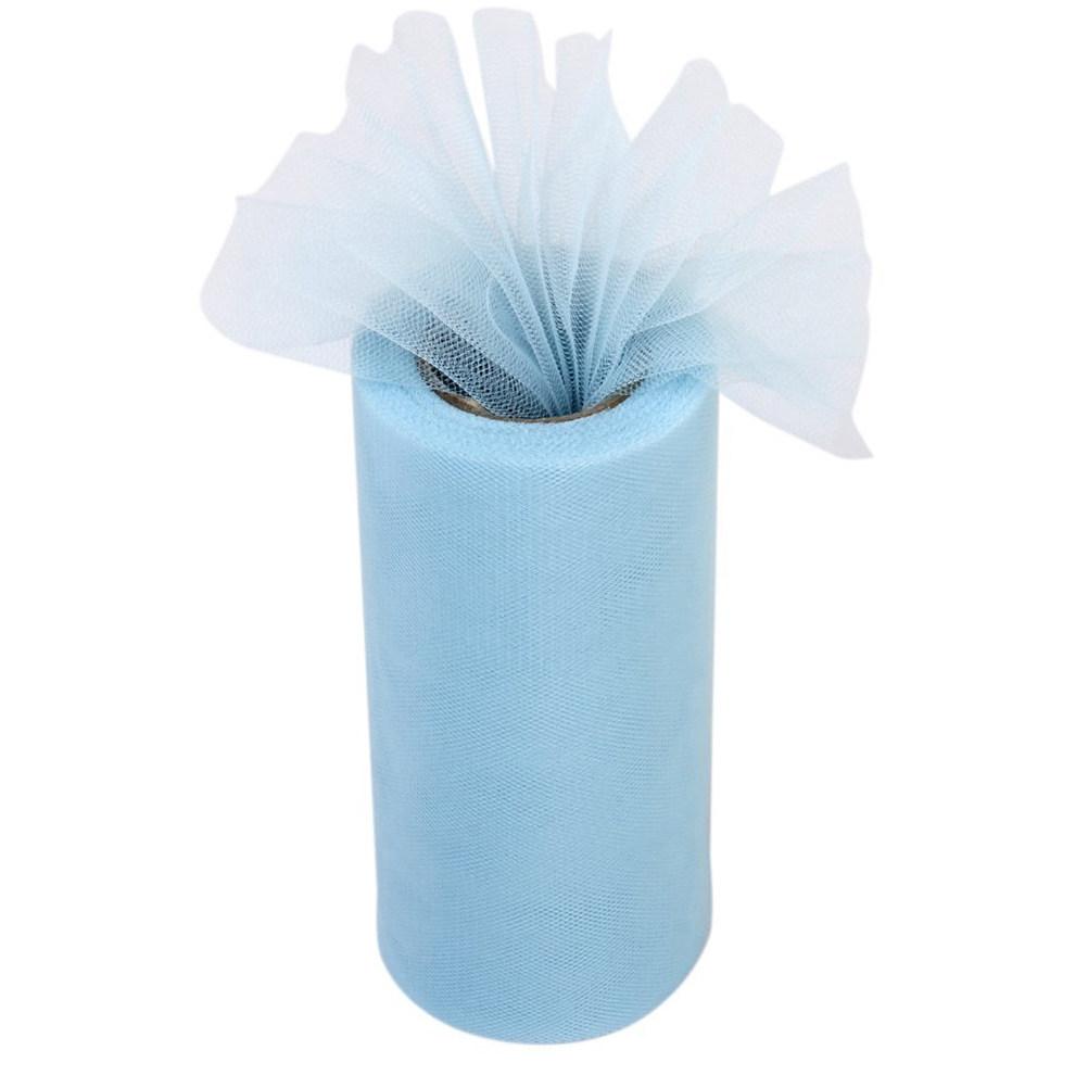 Polyester Sky Blue Tulle Roll 22M X 15Cm for DIY Tutu Crafting Wedding Car Decoration Floral Arrangements Party Room Doorway